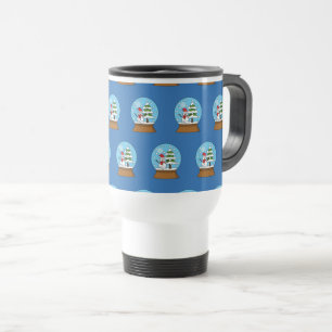 Snow Globe with Snowman and Pine Tree Travel Mug
