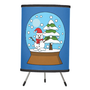 Snow Globe with Snowman and Pine Tree Tripod Lamp