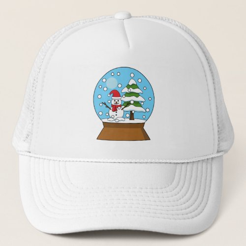Snow Globe with Snowman and Pine Tree Trucker Hat