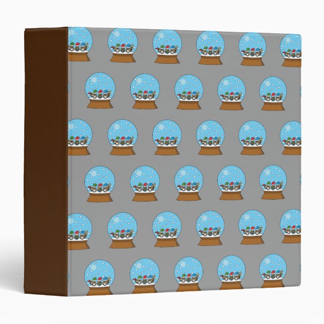 Snow Globe with Three Gnome Owls 3 Ring Binder (Front/Spine)