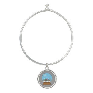 Snow Globe with Three Gnome Owls Bangle Bracelet