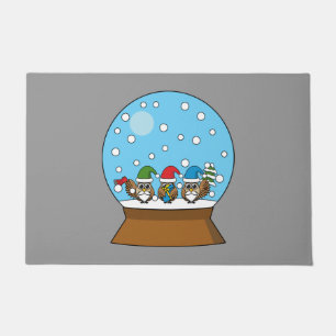 Snow Globe with Three Gnome Owls Doormat