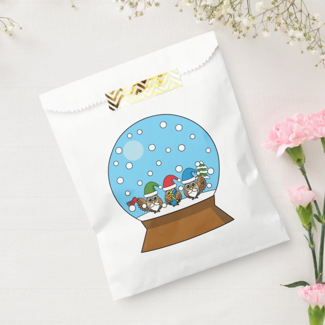 Snow Globe with Three Gnome Owls Favor Bag (Sealed)