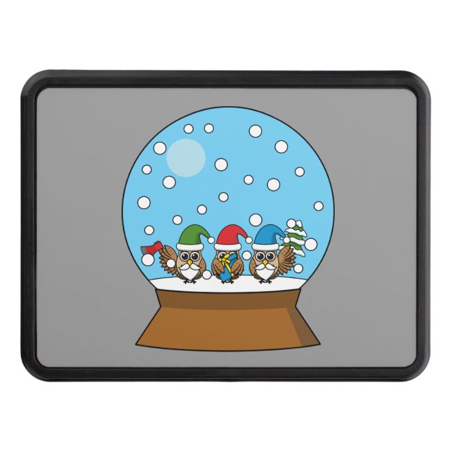 Snow Globe with Three Gnome Owls Hitch Cover (Front)