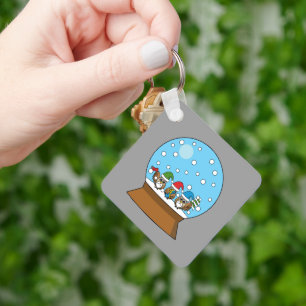 Snow Globe with Three Gnome Owls Keychain