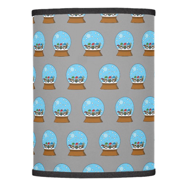 Snow Globe with Three Gnome Owls Lamp Shade (Front)