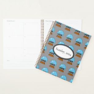 Snow Globe with Three Gnome Owls Personalize Planner