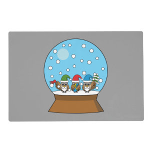 Snow Globe with Three Gnome Owls Placemat