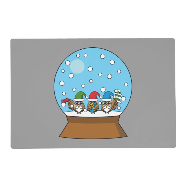 Snow Globe with Three Gnome Owls Placemat (Front)