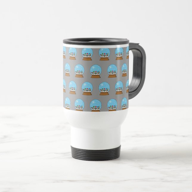 Snow Globe with Three Gnome Owls Travel Mug (Front Right)