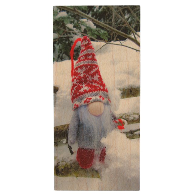 Snow Gnome 04 Wood Flash Drive (Front Vertical)