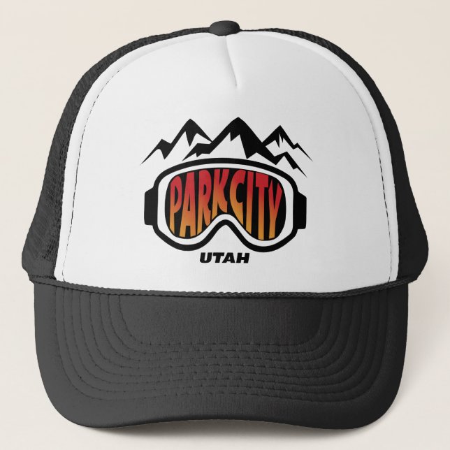 Snow Goggles Park City Utah Travel Ski souvenir Trucker Hat (Front)