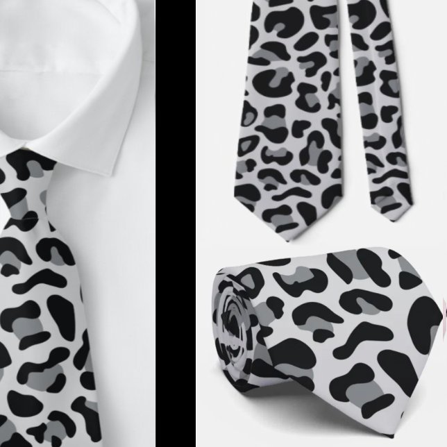 Snow Gray Leopard Print Groomsmen Punk Weddings Neck Tie (Creator Uploaded)