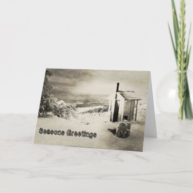 Snow Hager Mountain Lookout Outhouse Happy Holiday Card (Front)