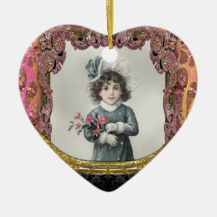 Snow Happy Girl Victorian IV Ceramic Ornament