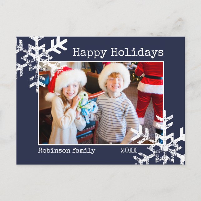 Snow Happy Holiday Photo Christmas Navy Blue (Front)
