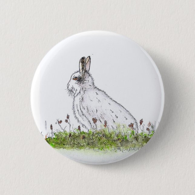 Snow Hare Pinback Button (Front)