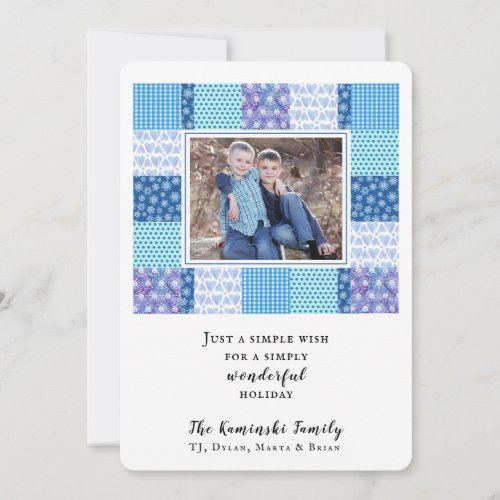 Snow Hearts Blue Quilt Winter Holiday Photo Card