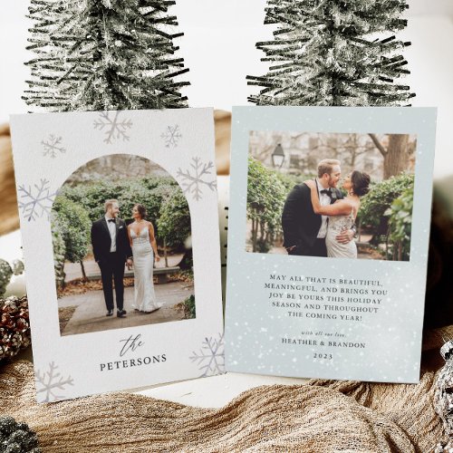 Snow Holiday Newlyweds Arched Photo Christmas