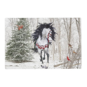 Snow Horse and Cardinals Laminated Placemat