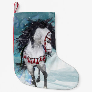 Snow Horse Blue Christmas Stocking