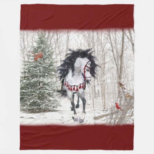 Snow Horse  Cardinals Fleece Blanket