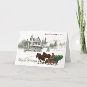 Snow Horses Corporate Imprinted Business Christmas Holiday Card
