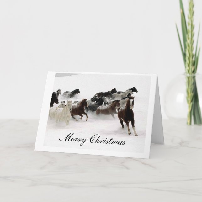 Snow Horses Merry Christmas Holiday Card (Front)