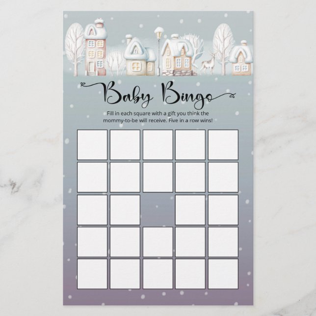 Snow house baby shower baby bingo game (Front)