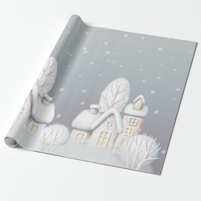 Snow house gray purple wrapping paper (Unrolled)