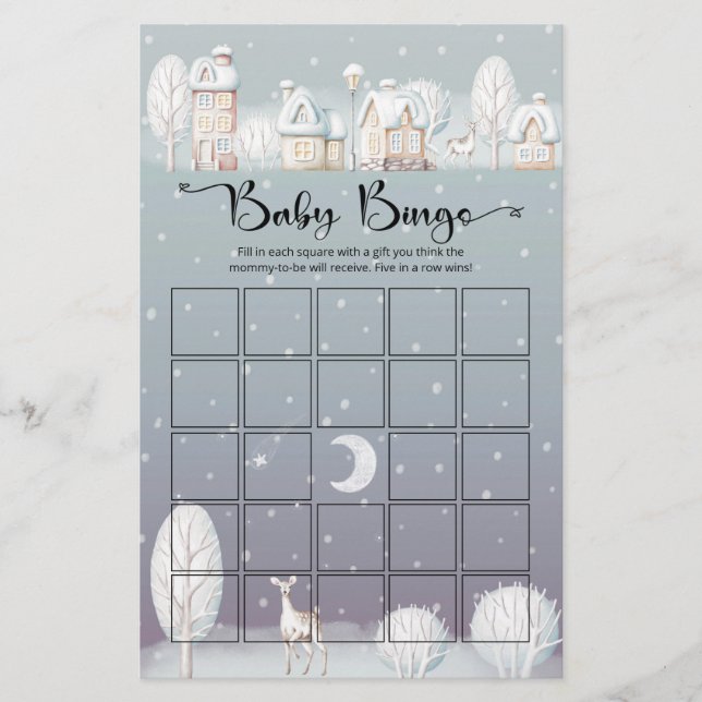 Snow house winter baby shower baby bingo game (Front)