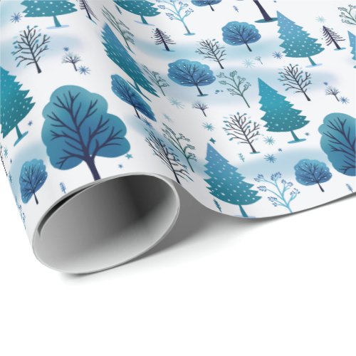 Snow Ice Forest Teal Blue Christmas Wrapping Paper