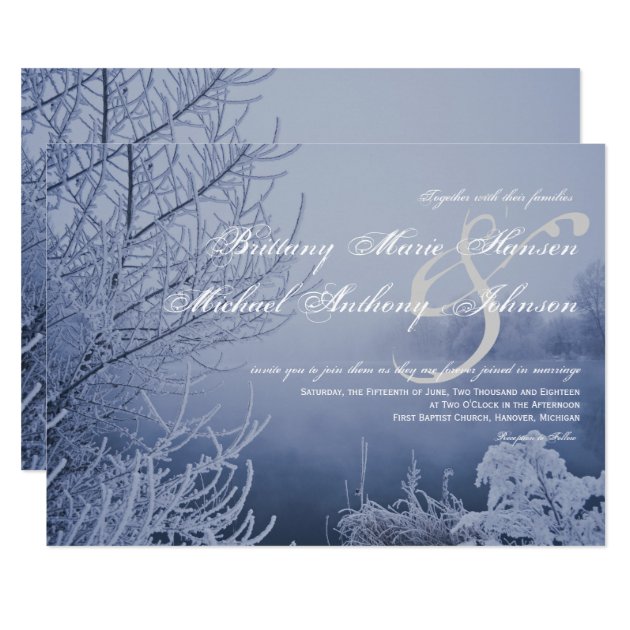 Snow Ice Lake Scene Winter Wedding Invitations