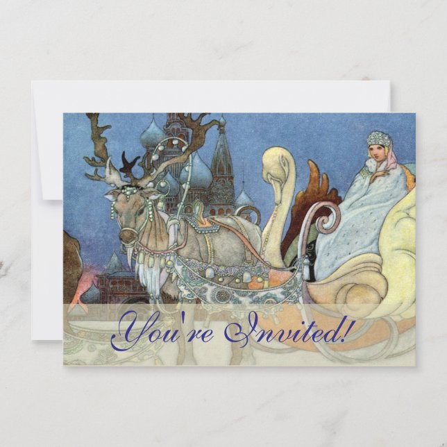 Snow Ice Queen Russian Princess Reindeer Invitation (Front)