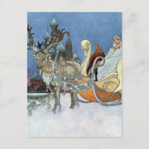 Snow Ice Queen Russian Princess Reindeer Postcard