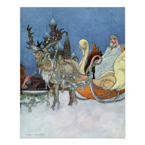 Snow Ice Queen Russian Princess Reindeer Poster