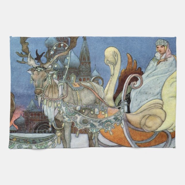 Snow Ice Queen Russian Princess Reindeer Towel (Horizontal)