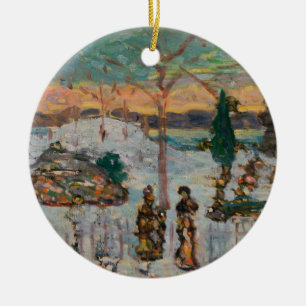 Snow in April by Maurice Prendergast, Vintage Art Ceramic Ornament