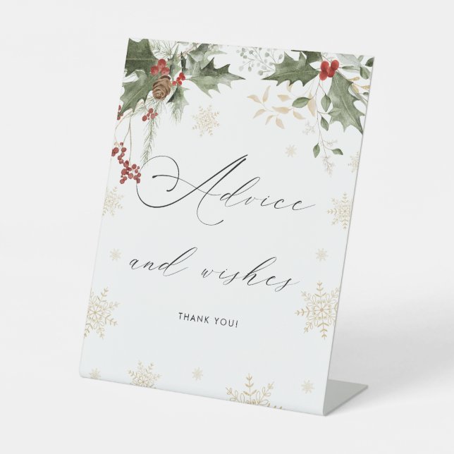 Snow in Love Advice & Wishes Bridal Shower Pedestal Sign (Front)