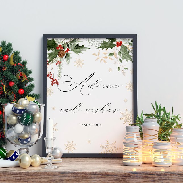 Snow in Love Advice & Wishes Winter Bridal Shower Poster (Creator Uploaded)