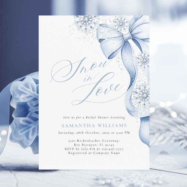 Snow in Love Blue Bow Bridal Shower Invitation (Creator Uploaded)