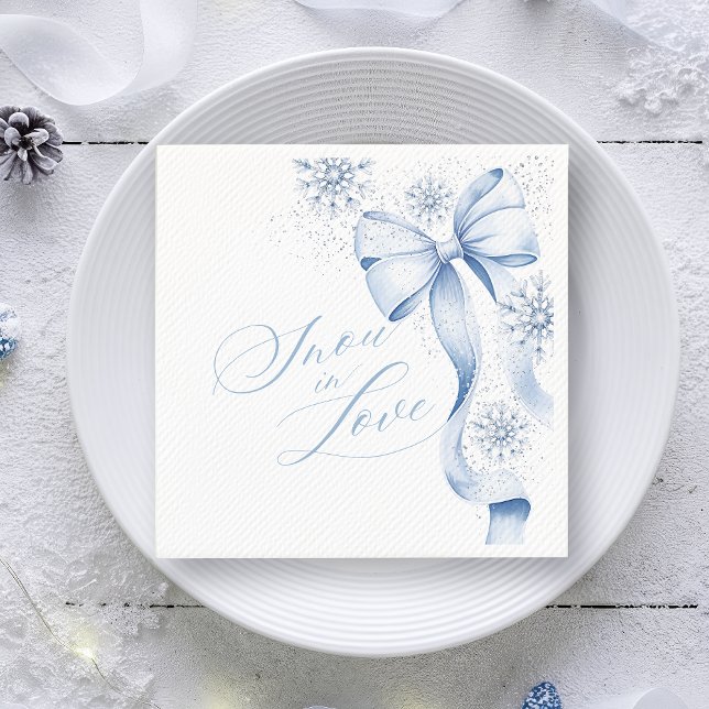 Snow in Love Blue Bow Winter Bridal Shower Napkins (Creator Uploaded)