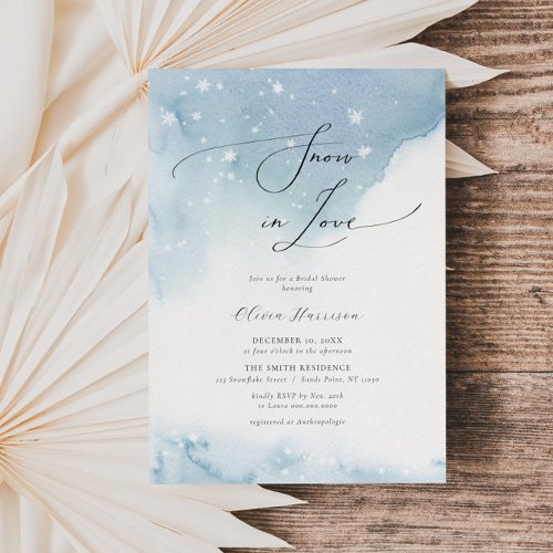 Snow in Love Blue Minimalist Bridal Shower Invitation