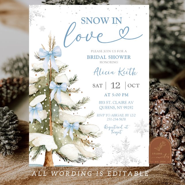 Snow in Love Blue Winter Bridal Shower Invitation (Creator Uploaded)