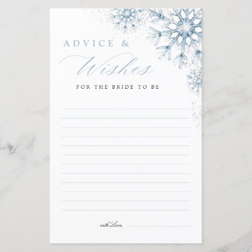 Snow in Love Bridal Shower Advice & Wishes Card