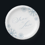 Snow in Love Bridal Shower Paper Plates<br><div class="desc">Celebrate love with our Snow in Love Bridal Shower paper plates,  featuring elegant watercolor snowflakes in soft dusty blue. The modern calligraphy script and silver glitter accents add a chic,  festive touch,  perfect for a winter wonderland bridal shower.</div>