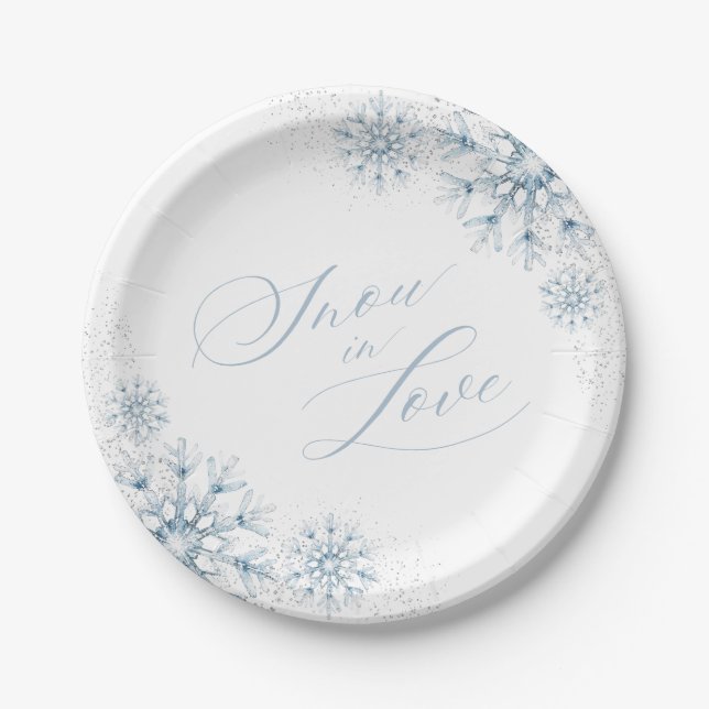 Snow in Love Bridal Shower Paper Plates (Front)