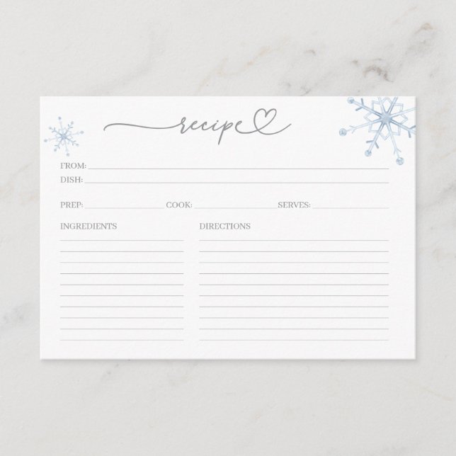 Snow In Love Bridal Shower Recipe Card (Front)