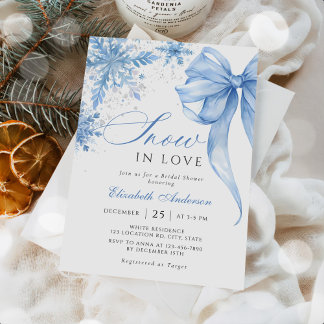 Snow in Love Bridal Shower Winter Bow Snowflake Invitation