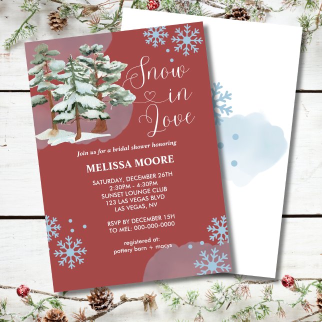 Snow in love burgundy winter forest snowflake  invitation (Creator Uploaded)